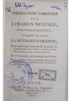 Instructions Familieres sur Loraison Mentale , 1810 r.