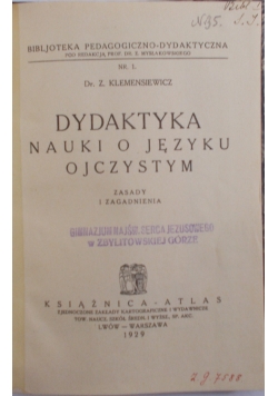 Dydaktyka nauki o języku ojczystym, 1929 r.