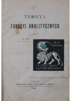 Funkcje analityczne, 1898 r.