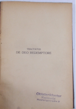 Tractatus de Deo Redemptore, 1925 r.