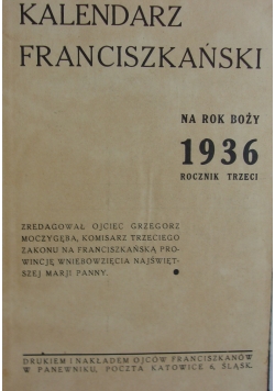 Kalendarz franciszkański,1936r.