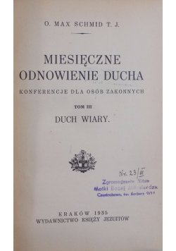 Miesięczne odnowienie ducha, Tom III,1935 r.