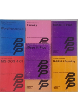 Eureka/dBase III Plus/Word Perfect 5.0/dBase III Plus/MS_DOS 4.01/Sidekick i Superkey/Programy użytkowe Nortona, zestaw 7 książek