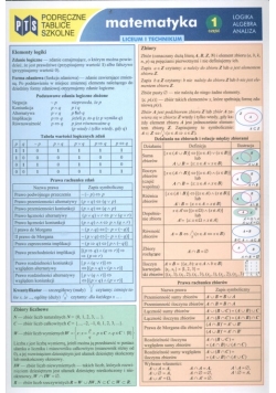 Podręczne tablice szkolne Matematyka 1 Logika Algebra Analiza