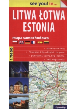 Litwa Łotwa Estonia Mapa samochodowa 1:700 000