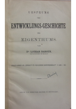 Ursprung und entwicklungs-geschichte des eigenthums., 1884rr.