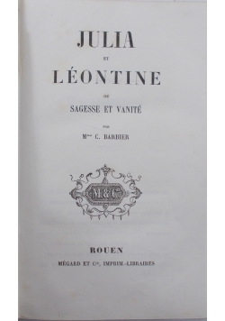 Julia et Leontine ou sagesse et vanite