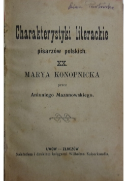 Charakterystyki literackie,1910r.
