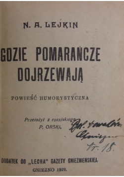 Gdzie pomarańcze dojrzewają, 1929r.