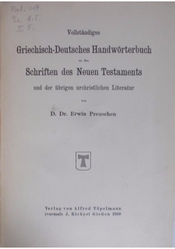 Griechisch- Deutsches Handworterbuch, 1910r.