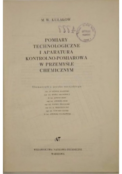 Pomiary technologiczne i aparatura kontrolno-pomiarowa w przemyśle chemicznym