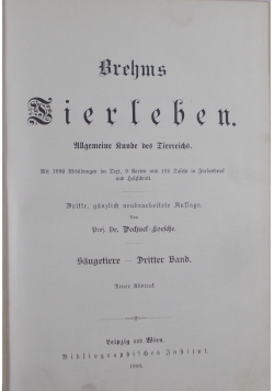 Brehms Tierleben Saugetiere-Dritter Bnd, 1900 r.