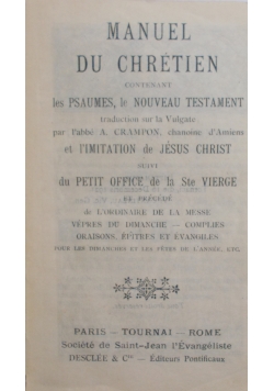 Manuel du chrétien, 1921r.