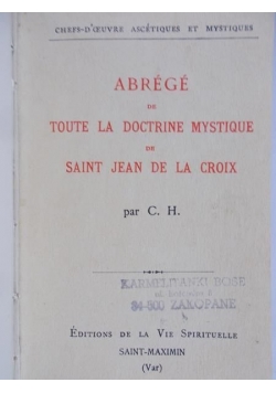 Abrege de toute la doctrine mystique, 1925 r.