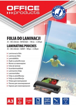Folia do laminacji Office Products A3 303x426 mm błyszcząca 100 sztuk transparentna