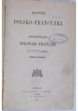 Słownik Polsko-Francuzki, 1874 r.