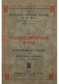 La Philosophie Contemporaine En Italie , 1939 r.