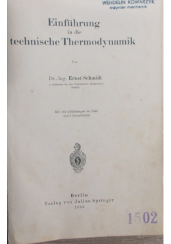 Einfuhrung in die technische Thermodynamik, 1936 r.
