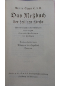 Das MeBbuch Der beiligen Rirche, 1938r.