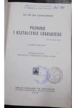Poznanie i kształcenie charakteru, 1926 r.