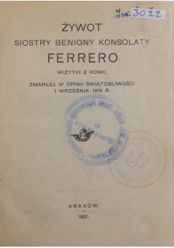 Żywot siostry Benigny Konsolaty Ferrero, 1921 r.