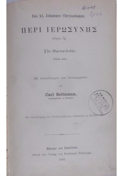 De Secerdotio libri sex, 1887 r.