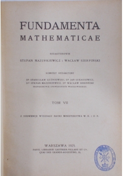 Fundamenta Mathematicae, tom VII, 1925 r