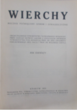 Wierchy rocznik dziewiąty, 1931 r.