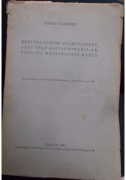 Krytyka rozumu praktycznego jako etap kształtowania się pojęcia wzniosłości Kanta, 1937 r.