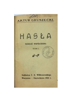 Hasła - Powieść współczesna,1923 r.