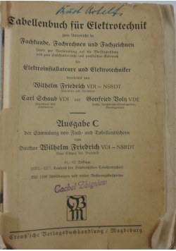 Tabellenbuch für elektrotechnik,1937r.