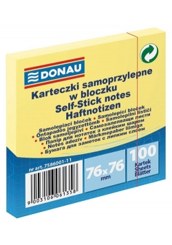 Karteczki samoprzylepne Donau 76x76mm 100 kartek jasnożółte