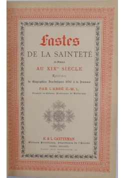 Fastes de la Saintete, 1891r.