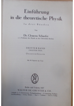 Einfuhrung in die theoretische Physik,1937r.
