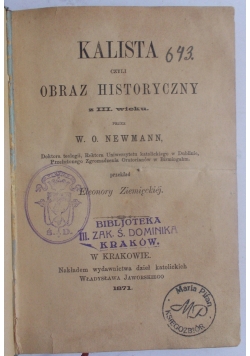 Kalista czyli obraz historyczny z III wieku, 1871 r.