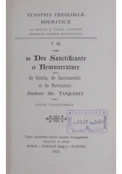 Synopsis Theologiae Dogmaticae,1922 r.