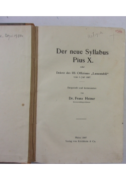 Der neune syllabus pius x. 1907r.