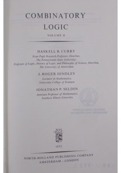 Combinatory logic, vol II