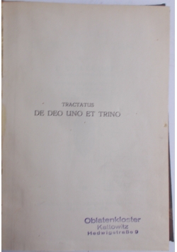 Tractatus de deo uno et trino, 1928 r.