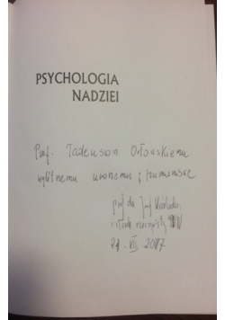 Psychologia nadziei, autograf