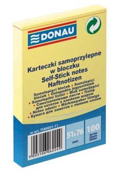 Bloczek samoprzylepny Donau 51x76mm jasnożółty