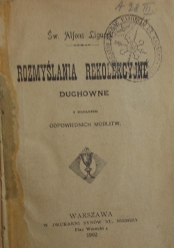 Rozmyślania rekolekcyjne, 1902 r.