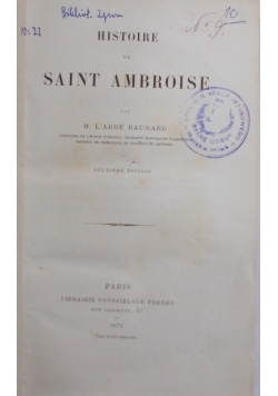 Histoire de Saint Ambroise, 1872 r.