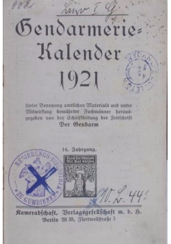 Gendarmerie kalender 1921