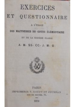 Exercices et questionnaire , 1879 r.