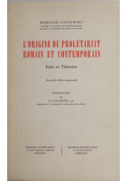 L'Origine du Proletariat Romain et Contemporain