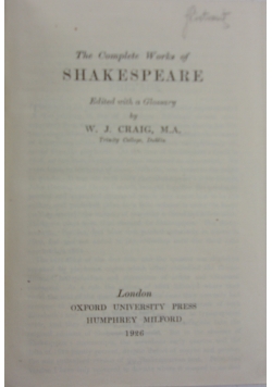 The Complete Works  of Shakespeare, 1926r.