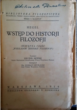 Wstęp do historji filozofji, 1924 r.