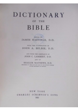 Dictionary of the Bible, 1922 r.