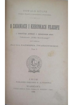 O zadaniach i kierunkach filozofii, tom V, 1899